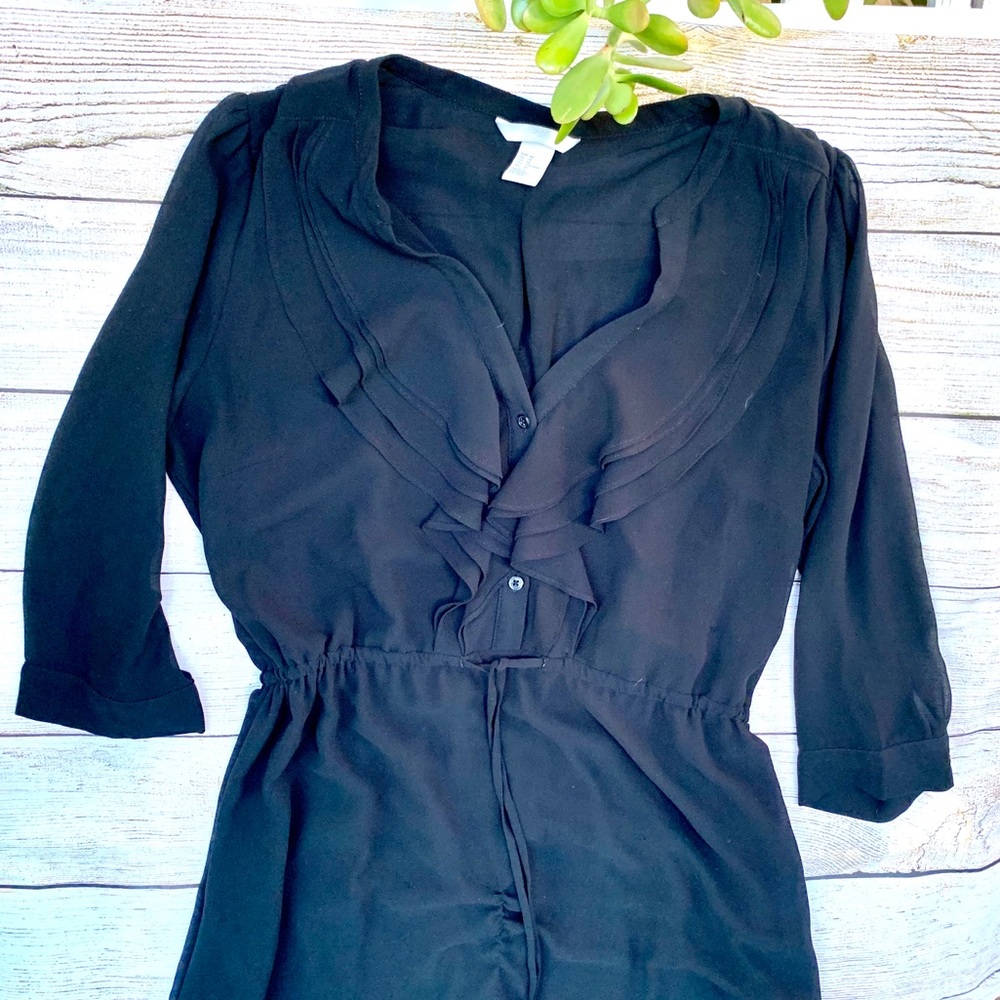 H&M Black dress mid sleeve with ruffles